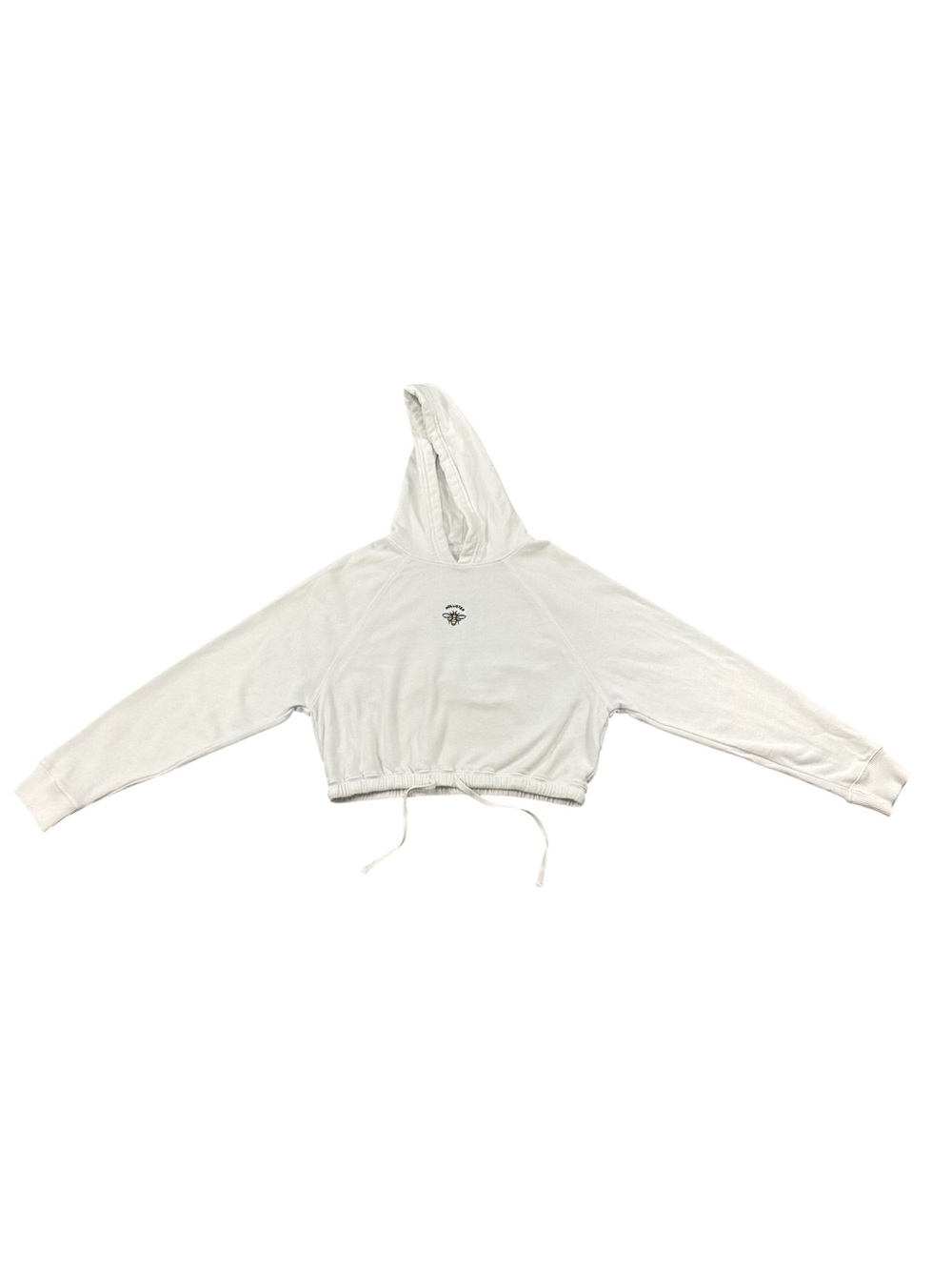 Hollister Womens XS White Cropped Hoodie Bee Embroidered Drawstring Pullover
